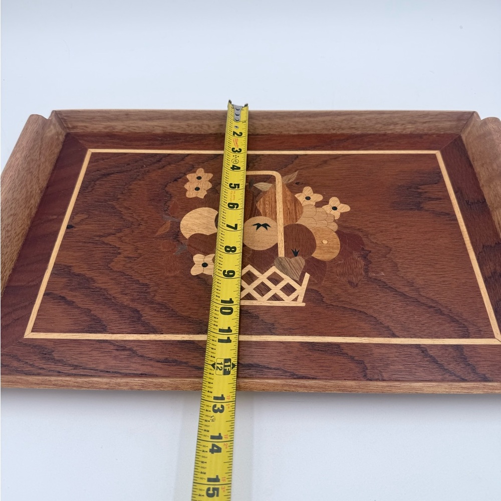 Vintage MCM Marquetry Inlaid Wood Large Serving Tray 19x12 Philippines - Picture 4 of 5